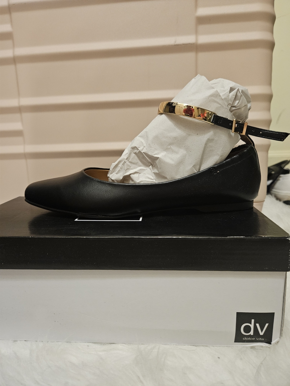 Muse Black Ballet Flat with Gold Ankle Accent